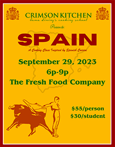 Spanish Cooking Class, September 29, 6-9pm